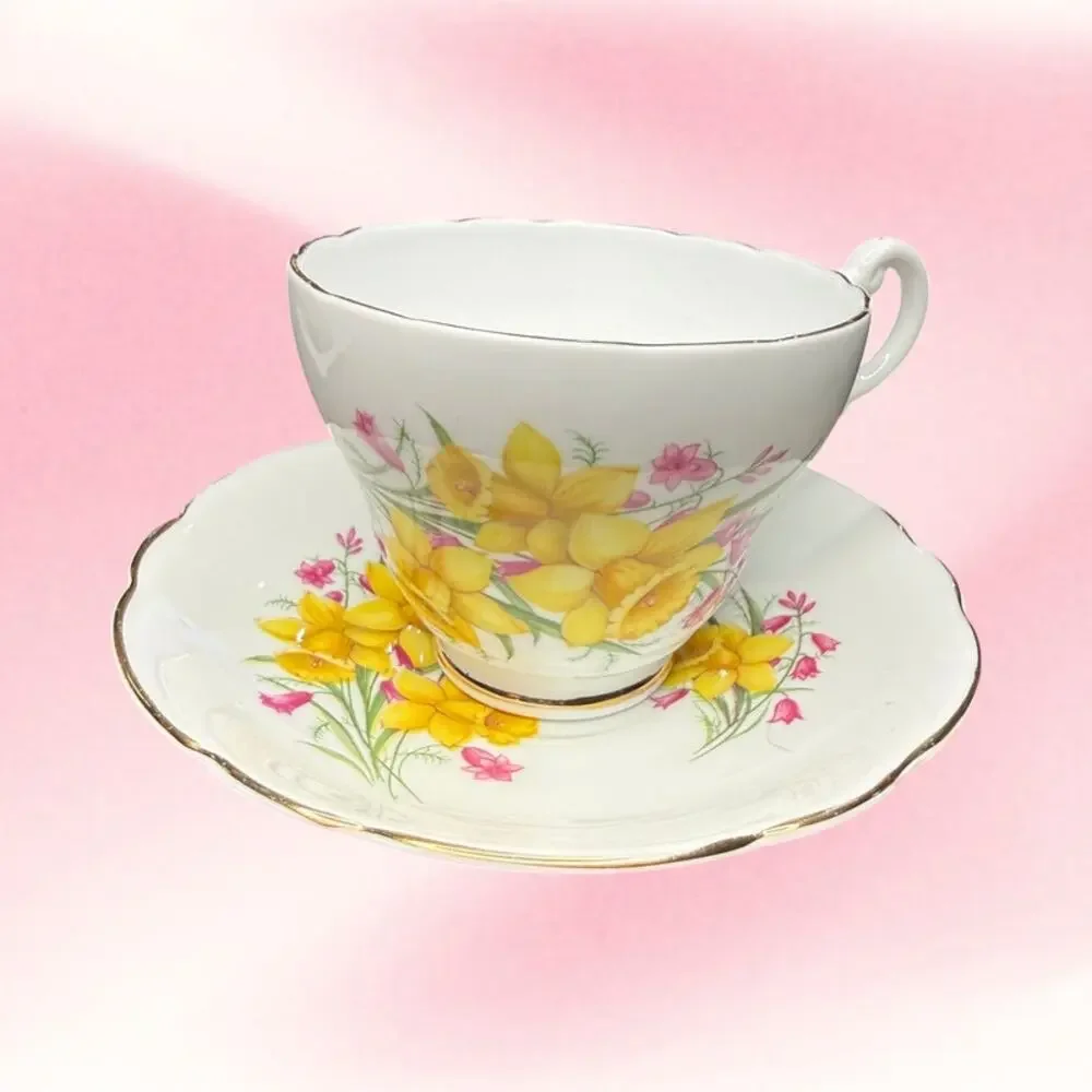 Vintage Princess Cup Consort Saucer Bone China Daffodil Floral Cottagecore